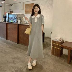 롱원피스 D117 캐주얼 레이스카라 원피스 LL