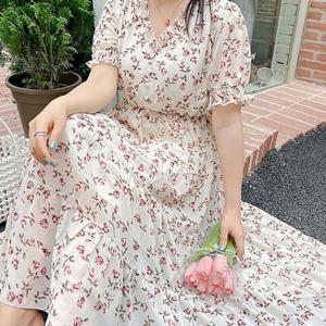 빅사이즈여성의류 빅사이즈 의류 캉캉치마 로즈쉬폰원피스 꽃무