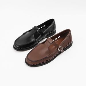 [신난다슈]여성 로퍼 단화 2cm 2종 여자 플랫 구두 슬립온 펀칭 티스트랩 낮은굽 TMZ243088