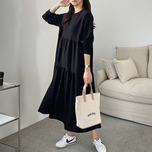 여성 라운드 루즈핏 등원룩 캉캉 롱원피스 ARA-WDR-3031-블랙