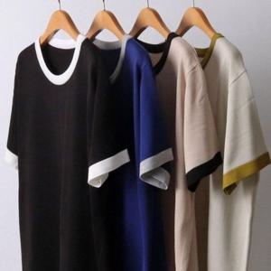 빅사이즈미시옷 305I731S 반팔 빅사이즈 배색 니트 라운드 빅사