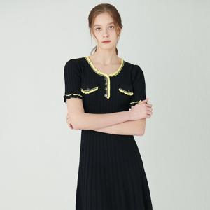 [SATIN] [Selected]배색 셔링 니트 원피스 O242T908