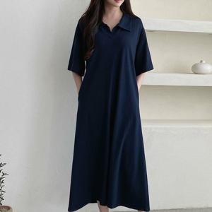 샵앤) 국산 카라 면100 여성 반팔 훌원피스 ARA-WDR-3128-네이비