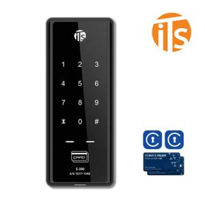 이츠락 디지털도어락 신제품 S-200 카드키4개+번호키 블랙미러 내부이중잠금 무음기능 아파트 빌라 원룸 기숙사 다세대 방화문 보조키형 도어록 현관문 도어락