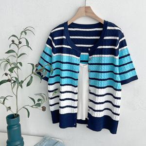 샵앤) 꽈배기 여성 여름 반팔 니트 가디건 BONG-WCD-3432-네이비