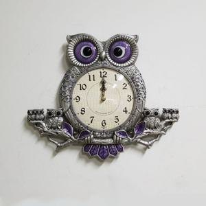 체리 우드 부엉이 무소음 벽시계-주석