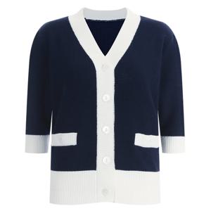 샵앤) 배색 5부 여성 반팔 니트 가디건 FRB-WCD-11940-네이비