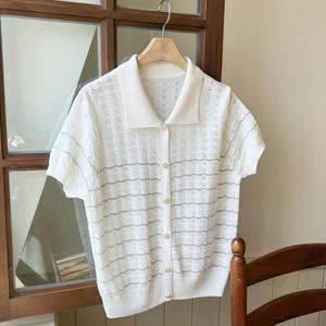 샵앤) 단가라 카라 여성 반팔 니트가디건 DGB-WCD-3323-아이보리