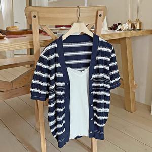 샵앤) 여성 단가라 여름 반팔 니트 가디건 DGB-WCD-3395-네이비