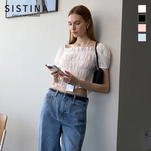 [SISTINA] 인기 스모킹 퍼프 스퀘어넥 블라우스_AWWBLO21100