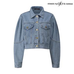 [나인식스뉴욕]소매 셔링 포켓 크롭 여성 데님 자켓 (NO1JK009L0)
