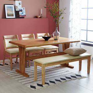 베스트리빙 오츠카 쿠페 1600 우드슬랩 고무나무 6인 식탁세트/벤치형