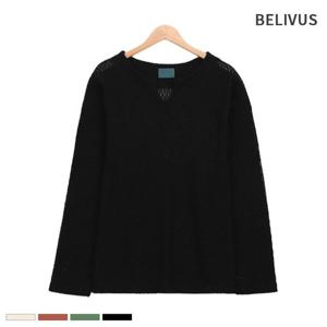 빌리버스 남자 그물 니트 긴팔 여름 트임 티셔츠 BVA024