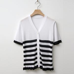 샵앤) 럽미 밑단프릴 단가라 반팔 니트 가디건 JR-WCD-3519-블랙