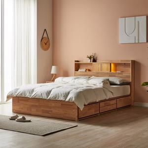 [착불배송][리뷰 방수커버 증정]파로마 피츠 레미 LED 원목 수납침대+독립매트 Q PDH008