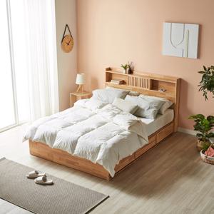 [착불배송][리뷰 방수커버 증정]파로마 피츠 레미 LED 원목 수납침대+본넬매트 Q PDH007