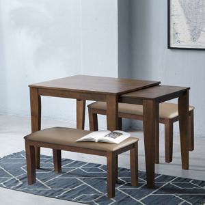 베스트리빙 공간활용 슬라이딩 확장형 캘빈 4인 원목 식탁 세트/벤치2개형