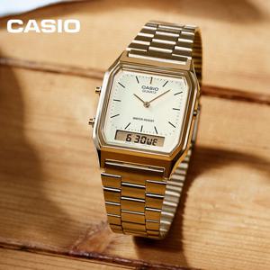 카시오 사각 남녀 공용 레트로 골드 메탈 손목시계 AQ-230GA-9D