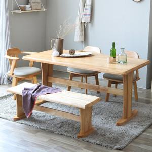 베스트리빙 오츠카 1600 우드슬랩 고무나무 6인 식탁세트/회전의자 3개+벤치