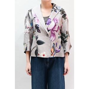 [비꼴리끄(여성)]린넨 프린트 하이 라펠 카라 자켓 B242WJ3010