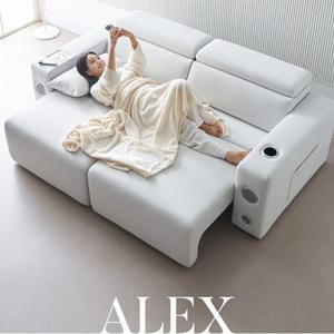 알렉스 전동 슬라이딩 확장형 3인 모션쇼파 멀티기능 2세대 리클라이너 좌방석 최대 1100mm확장 USB 블루투스 무선충전 스피커 리모컨 쇼파침대 E0등급자재