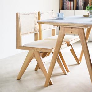 일루일루 포포 우드 라탄 스퀘어 체어 고무나무 100%통원목의자