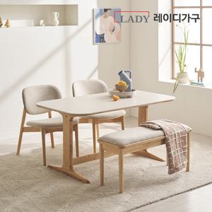 [3만원상품권]엘린 패밀리 원목 세라믹식탁 4인 세트 원목벤치의자형