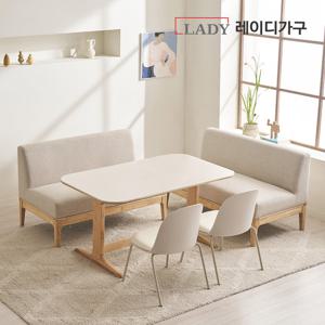 [3만원상품권]엘린 패밀리 원목 세라믹식탁 4인 세트 윈디소파벤치코너형