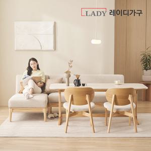 [3만원상품권]엘린 패밀리 원목 세라믹식탁 6인 세트 원목카우치코너형