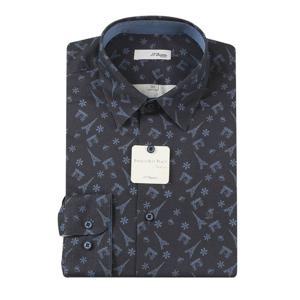 [에스티듀퐁(셔츠)]24FW 네이비 피치가공 패턴프린트 셔츠 데일리룩코디 SE4FM21LS326SNY