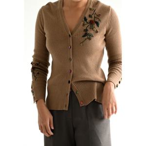 [비꼴리끄(여성)]울골 조직 기본 브이넥 가디건 B244KC1010