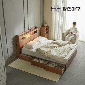 메이비 LED 직선헤드 수납 침대프레임 더블 D +본넬 (높이230)