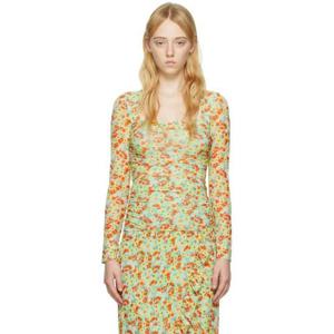 25 FW 가니 여성 그린 플로럴 블라우스 222144F107022