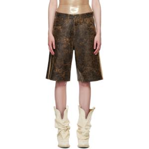 25 FW 게스 여성 브라운 로우라이즈 가죽 쇼츠 241603F088001