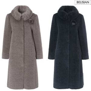 [벨리시앙]여성 밍크 스트링 카라 수리 알파카 롱 코트 LC4402