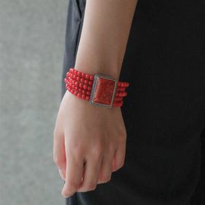 바이데이지 산호 원석 볼드 실버 팔찌 Bl0307