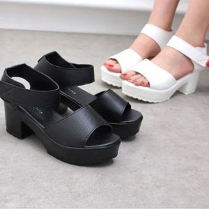 여성통굽샌들 찍찍이 스트랩 웨지굽 스트랩샌들 2색