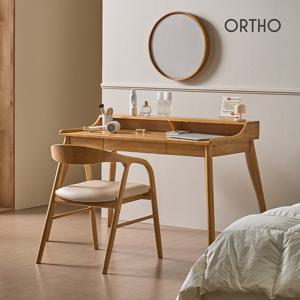 올쏘 커브 선반형 고무나무 원목책상 의자세트 1200