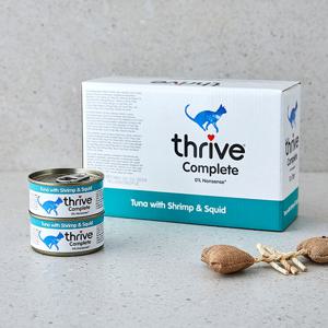 [12개세트] 쓰라이브 컴플리트 그레인프리 참치&새우&오징어 캔 고양이 사료