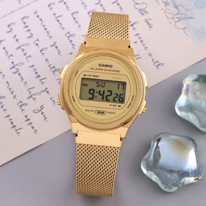 카시오 A171WEMG-9A 빈티지 라운드 골드 메쉬 전자 남녀공용 메