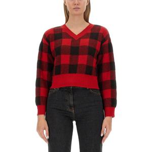 모스키노 브이넥 크롭 체크 패턴 스웨터 09208705 1111