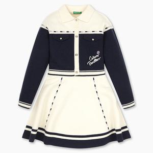 [베네통키즈] 스티치 포인트 니트 원피스_QAOP01511NY