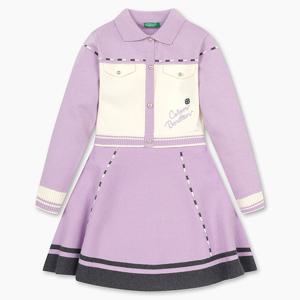 [베네통키즈] 스티치 포인트 니트 원피스_QAOP01511LV