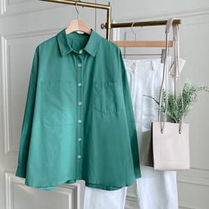 샵앤) 여성 카라넥 포켓 언발 무지 면100 간절기 남방 셔츠 DGB-WBL-4118-그린