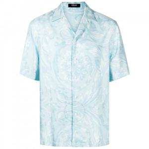 베르사체 바로코 프린트 실크 셔츠 1003926_1A09582-페일 블루