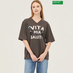 베네통 레터링 스팽글 캣 반팔티 BATS14411