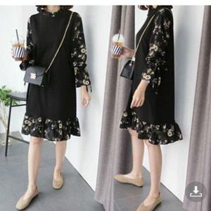 원피스 OPS 드레스 F56080 루즈핏 소매 밑단프릴 플라워배색 긴