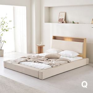 아씨방가구 제로업 LED수납헤드 저상형 가죽 퀸 침대 Q 본넬