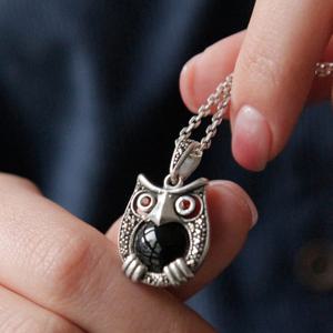 바이데이지 가넷 오닉스 부엉이 실버 목걸이 Bn0563