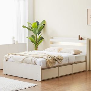 헤이몰리 쑥쑥 LED 조명 라운드형 서랍 수납 침대 Q 7존 독립 유로탑 매트